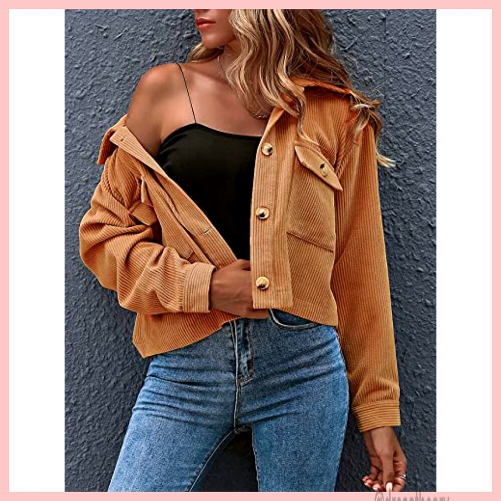 Cropped Corduroy Shacket, Button Down, Drop Shoul… - image 2